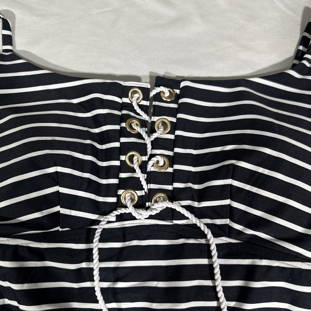 NWT Sea Level‎ [ 8 US ] Lace-Up Stripe One-Piece Swimsuit in Black White 7158 - Picture 6 of 13